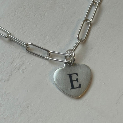 Signature Silver Paperclip Chain Heart Charm Necklace - FREE ENGRAVING