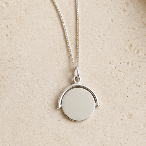 Signature Silver Engravable Circle Spin Pendant Necklace - FREE ENGRAVING